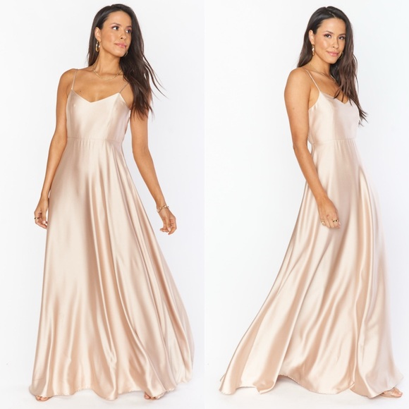NEW Show Me Your Mumu Faith Maxi Dress in Champagne Luxe Satin sz S - Picture 2 of 9